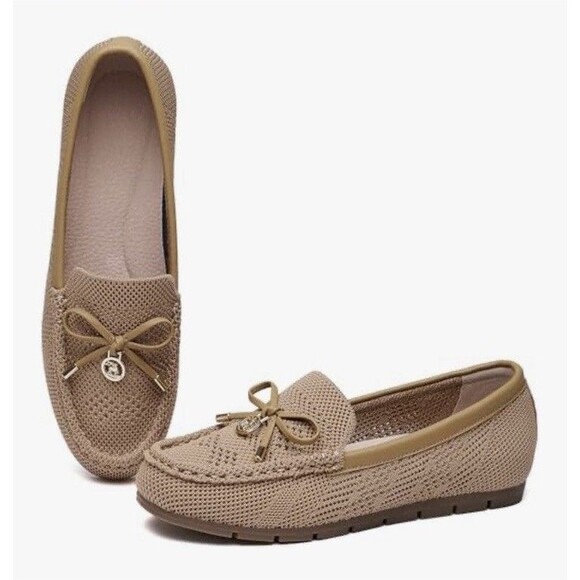 Loafers Women Comfortable Knit Slip-On Shoes-Breathable Size 11 Mesh Flat Brown - Picture 2 of 15